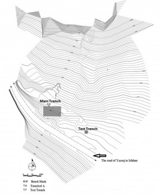 Figure 3. Topographic map of Lama Cemetery with trench locations.